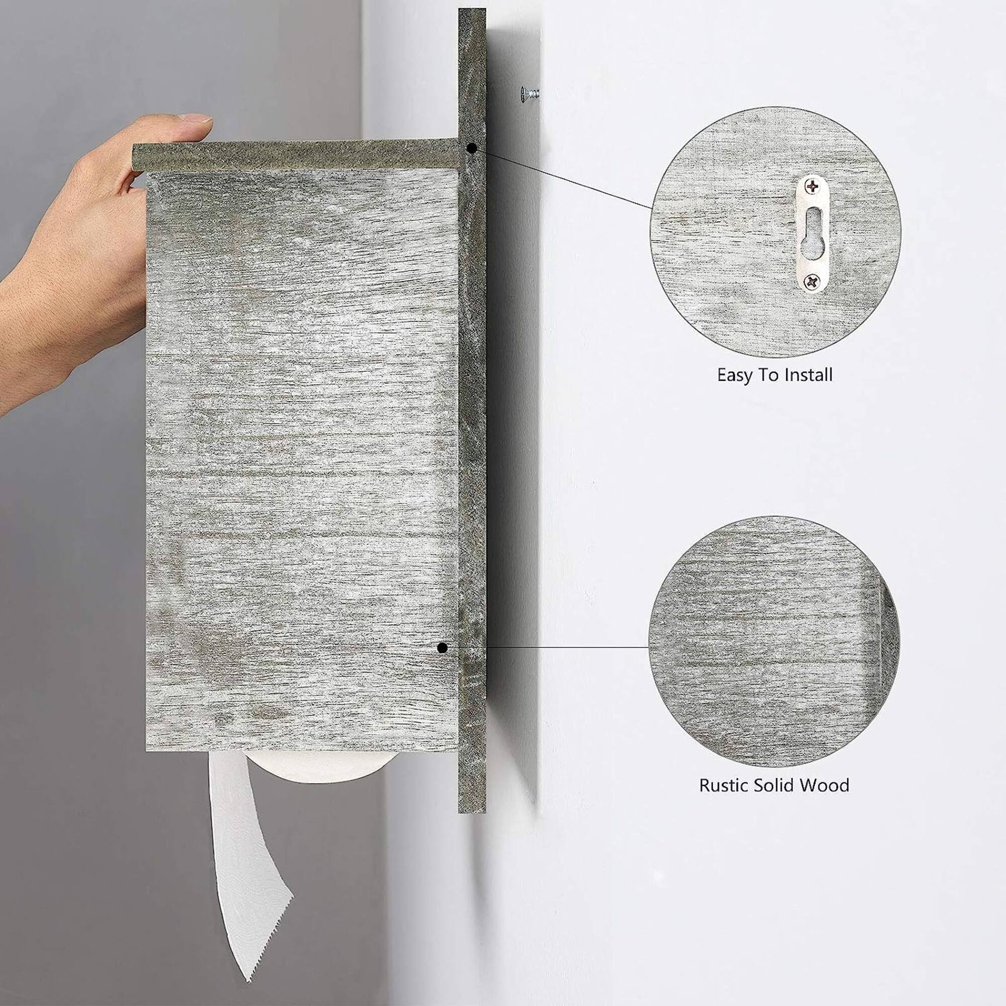 Olive Green Wood Toilet Paper Holder with Storage Shelf